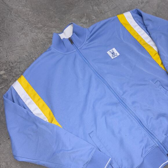 Psycho Bunny Mens Full Zip Retro Daniel Track Jacket Blue Yellow White SZ L - Picture 7 of 7